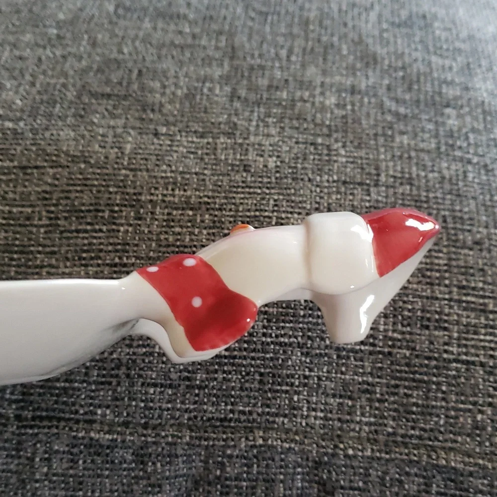 NWOT Festive Ceramic Snowman Spoon Rest with Red Accents